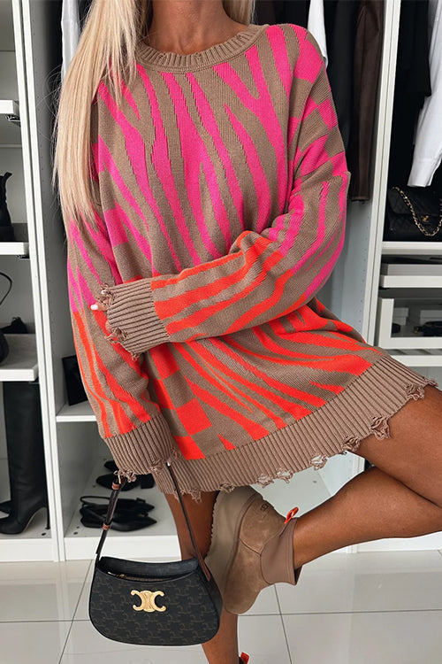 Dam Tröja Crewneck Geometriskt Mönster Bomull Polyester-6