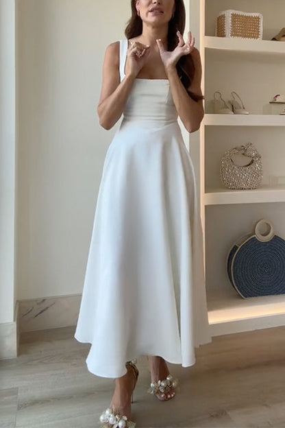 Maxiklänning Dam A-linjeformad Fyrkantig Halsringning Bomull Polyester-4