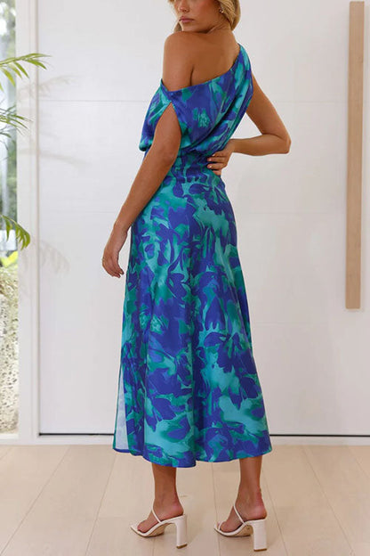 Fina Dam Klänningar Blommönster Maxi med Sidospår Bomullsblandning-2