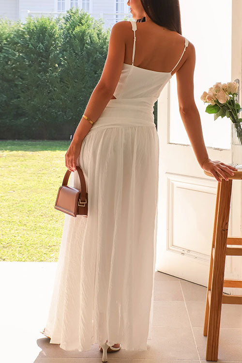 Dam Maxiklänning Utskuren V-hals Ärmlös Bomull Polyester-5