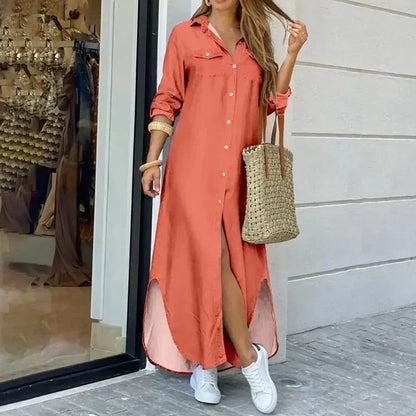 Dam Långklänning Avslappnad Design Lätt Material Elegant Maxi Klänning-1