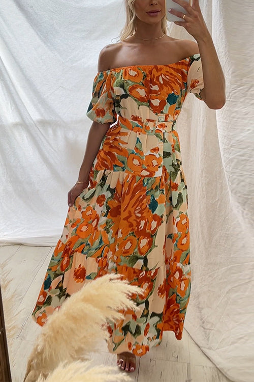 Maxiklänning Dam Rynkad Axeldesign Bomull Polyester-2