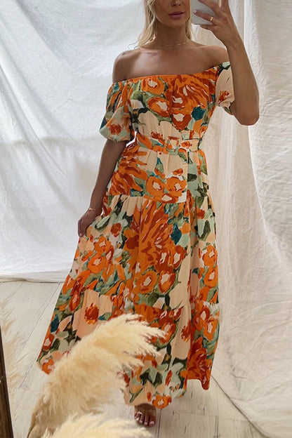 Maxiklänning Dam Rynkad Axeldesign Bomull Polyester-2