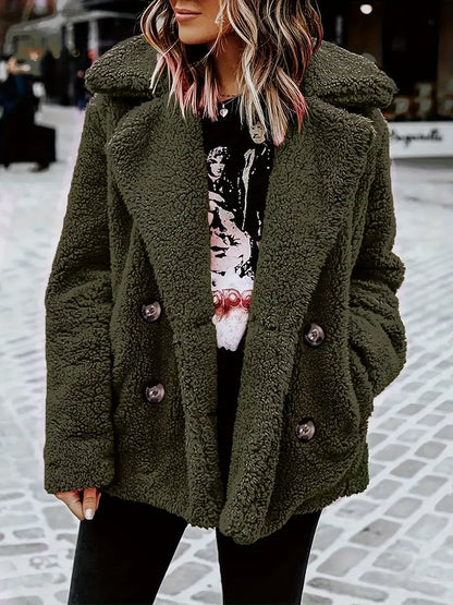 Damjacka Plysch Teddy med Kapellkrage och Långa Ärmar-5