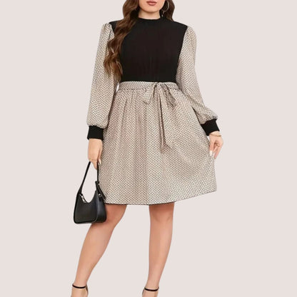 Dam Klänning Långärmad Sillbensmönster med Bälte Polyester-2
