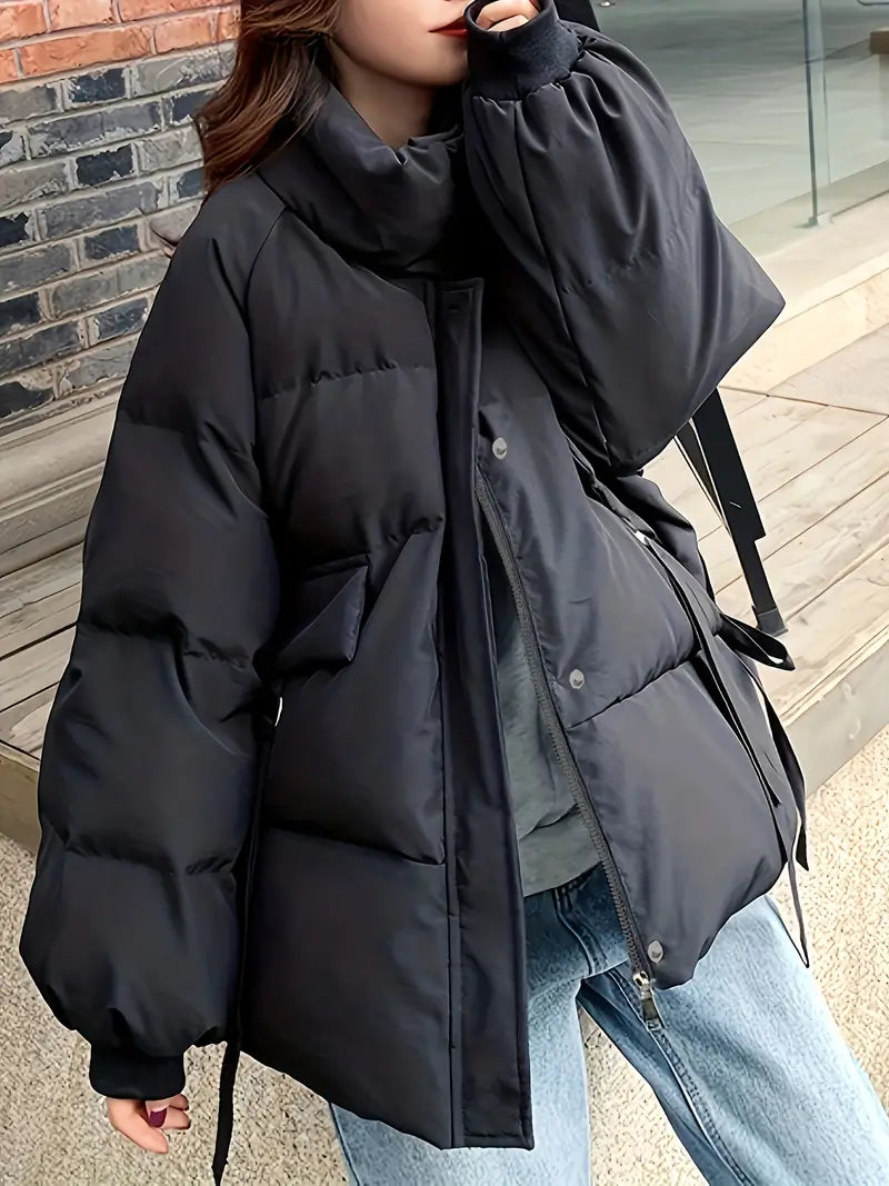 Dam Vinterjacka Lång Dragkedja Polyester Modern Värmande Design-4