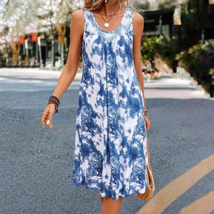 Dam Sommarklänning Lätt Material Rund Halsringning för Sommarens Fester-3