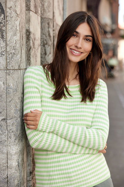 Dam Tröja Cirkulär Halsringning Lång Ärmar Viskos Nylon Ränder-6