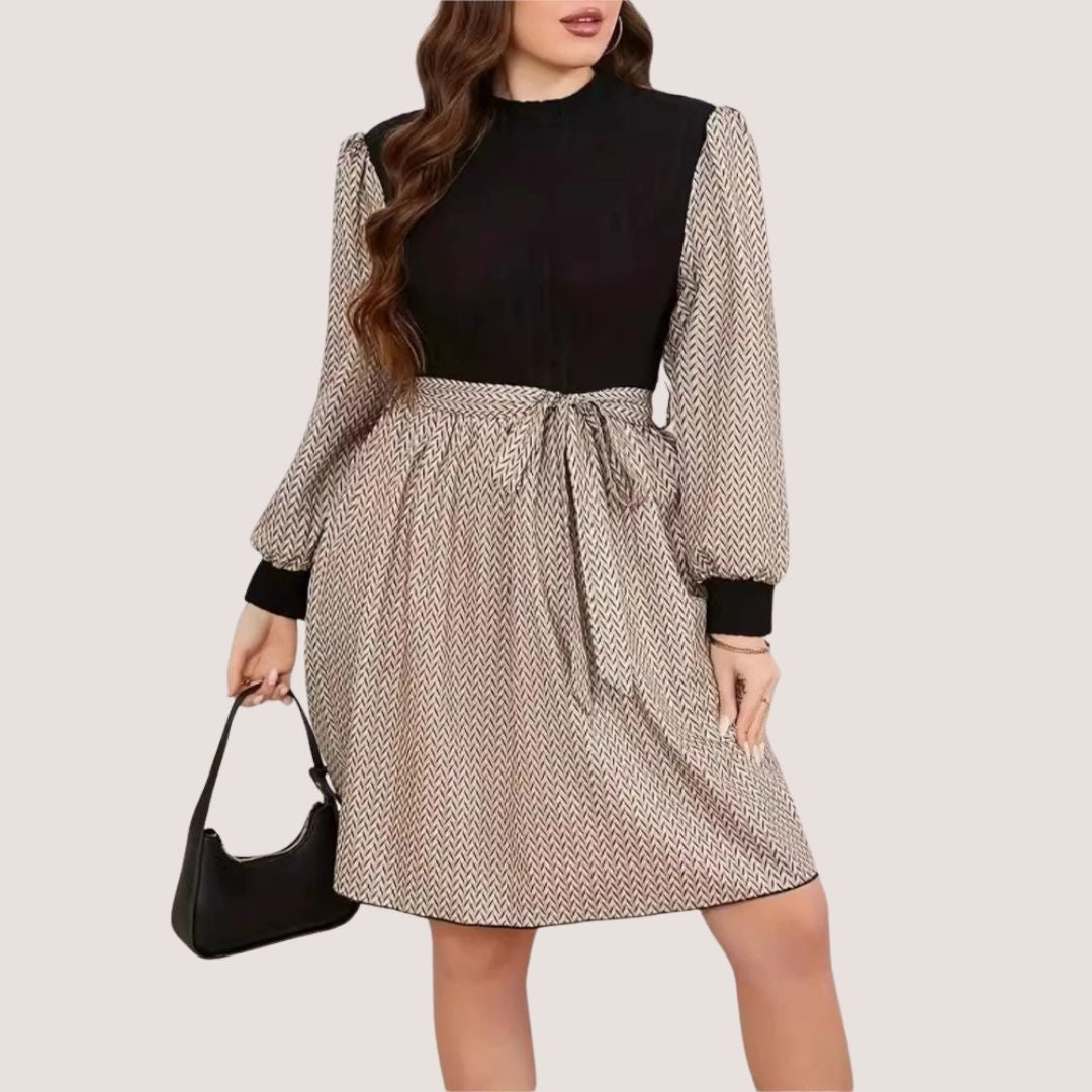 Variant image for Dam Klänning Långärmad Sillbensmönster med Bälte Polyester-1