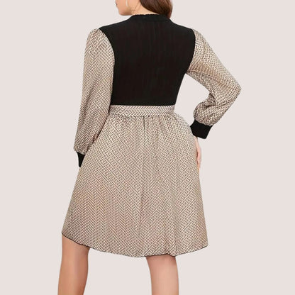 Dam Klänning Långärmad Sillbensmönster med Bälte Polyester-6