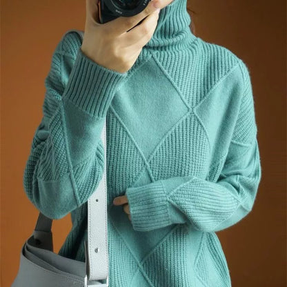 Stickad Dam Turtleneck Tröja i Löst Passform av Cashmere - Mjuk och Trendig för Höst och Vinter 12