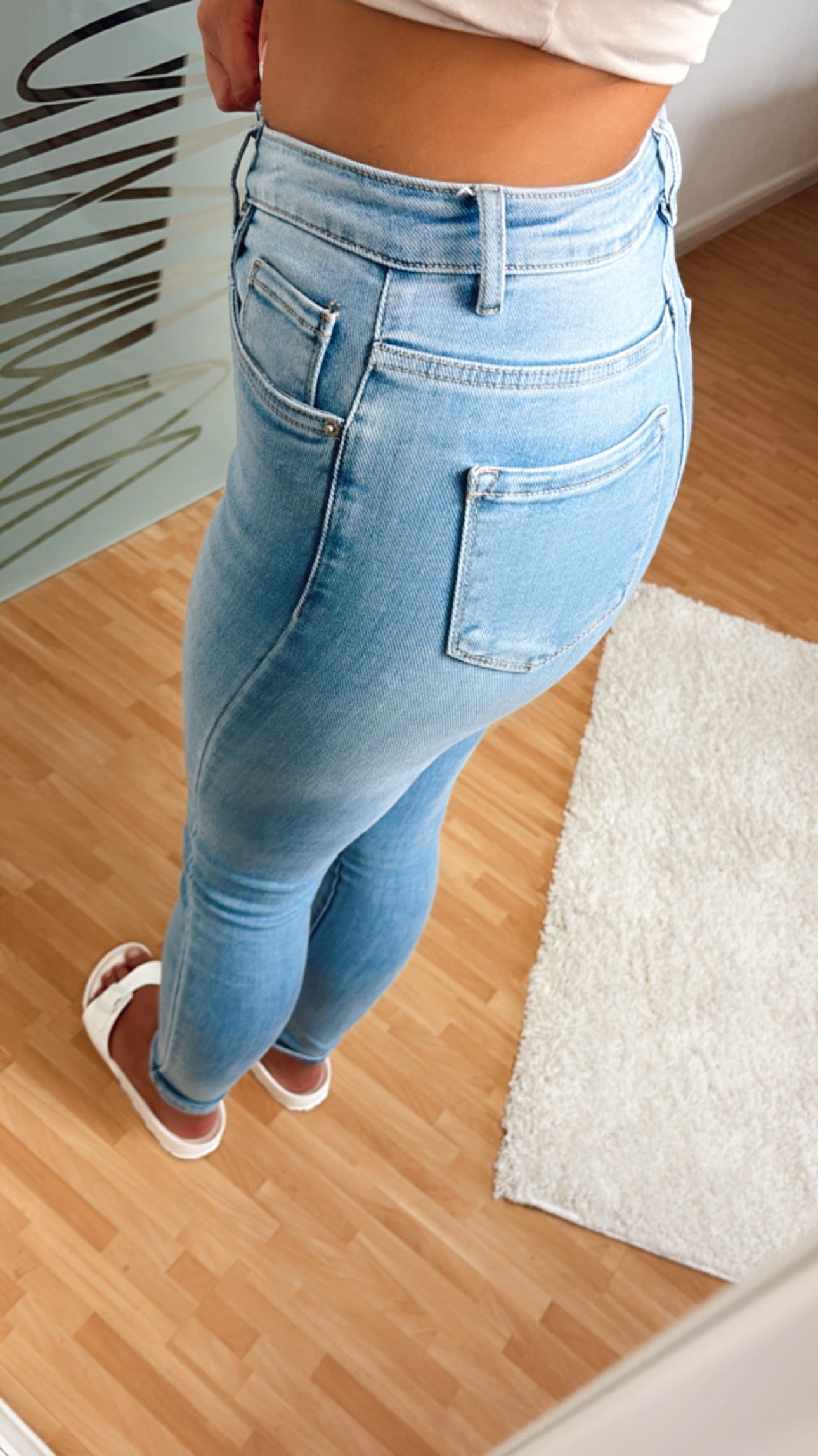 Kvinnors Midjejeans Figurnära Ljus Tvätt Stretchmaterial-4