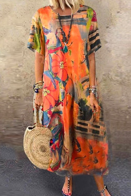 Kvinnor Grafiskt Tryckt Klänning Av Bomull och Polyester-2