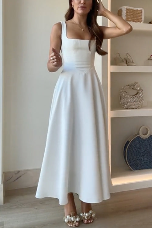 Maxiklänning Dam A-linjeformad Fyrkantig Halsringning Bomull Polyester-5