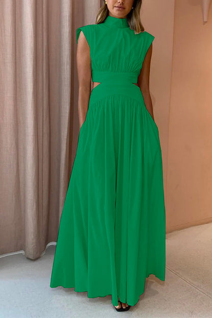 Maxi Klänning Dam Mockneck Klippt Ut Midjan Bomull Polyester-2