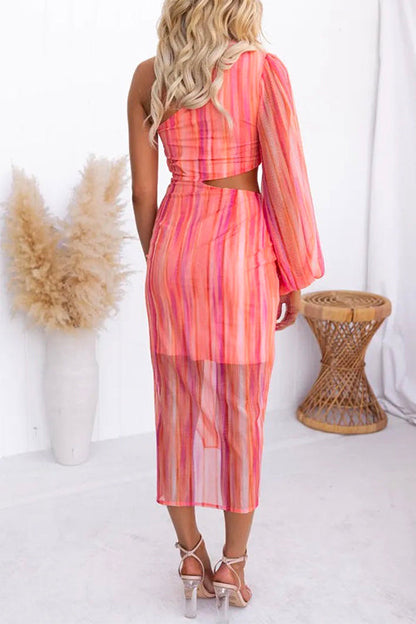 Damklänning Utsvängd Axel Randigt Nätmaterial Bomull Polyester-3