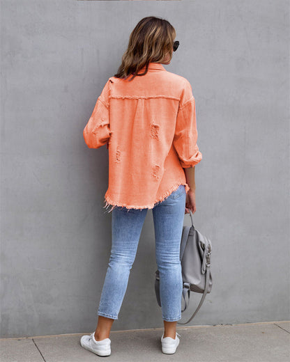 Damjacka Trendig Passform Hållbar Denim-4