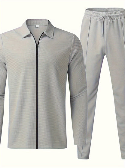 Mäns Träningsdräkt Full Zip Bomull Casual-3