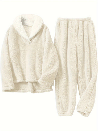 Dam Loungewear Set V-Ringad Thermoflanell Avslappnad Passform 6