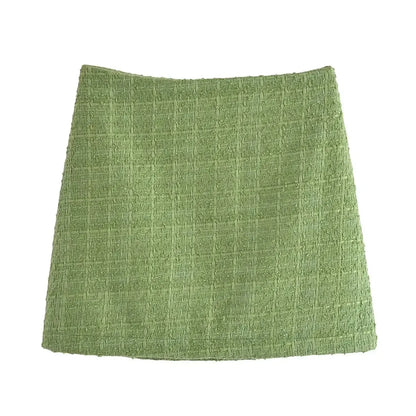 Tvådelat Set Dam i Elegant Tweed med Rock och Jacka – Bekväm Passform och Tidlös Stil 2