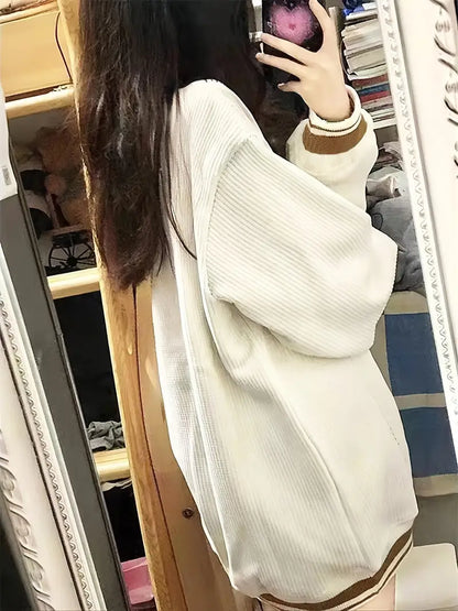 Dam Stickad Tröja V-ringning R-mönster Mjuk Material-6