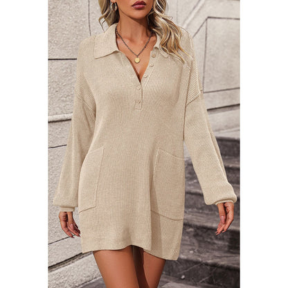 Variant image for Kvinnors Stickklänning Elegant Mjuk Blandning med Krage och Fickor-9