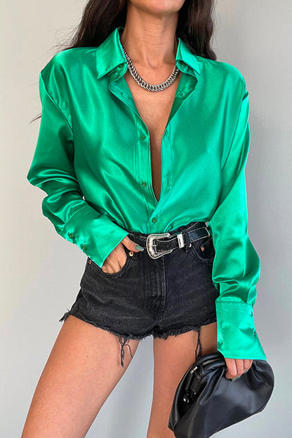 Dam Blus Långa Ärmar Satin Elegant Klassisk Stil-1