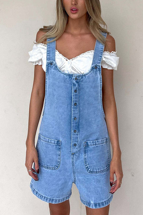 Dams Denim Romper Med Knappstängning Och Fickor Bomull Polyester-1