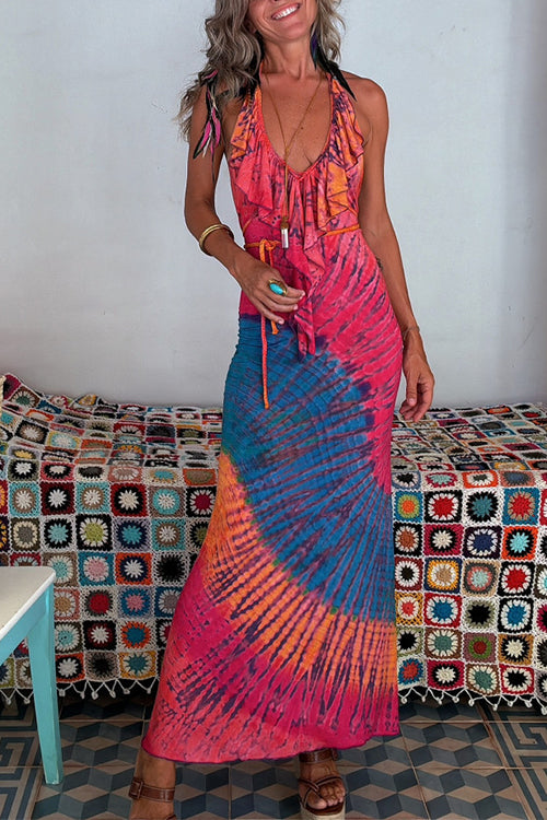 Dam Maxiklänning Ruffle Halterneck Bomull Polyester Sommar-3