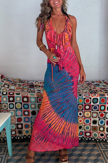 Dam Maxiklänning Ruffle Halterneck Bomull Polyester Sommar-3