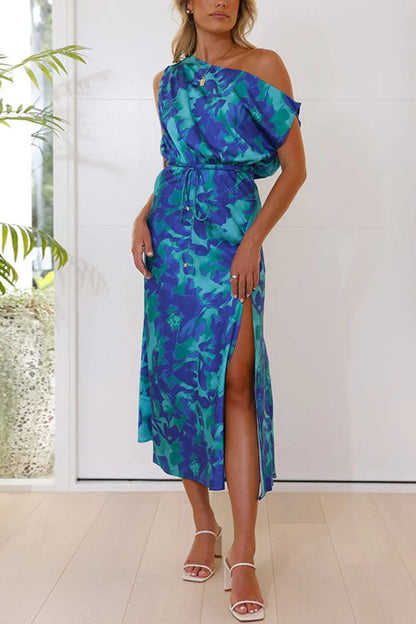 Fina Dam Klänningar Blommönster Maxi med Sidospår Bomullsblandning-3