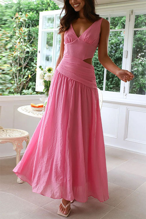 Dam Maxiklänning Utskuren V-hals Ärmlös Bomull Polyester-6