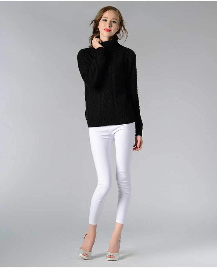 Kvinnors Turtleneck Tröja Kabelstickad Akryl-4