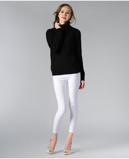 Kvinnors Turtleneck Tröja Kabelstickad Akryl-4