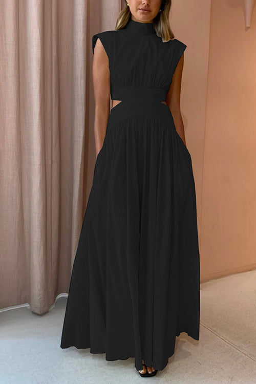 Variant image for Maxi Klänning Dam Mockneck Klippt Ut Midjan Bomull Polyester-9