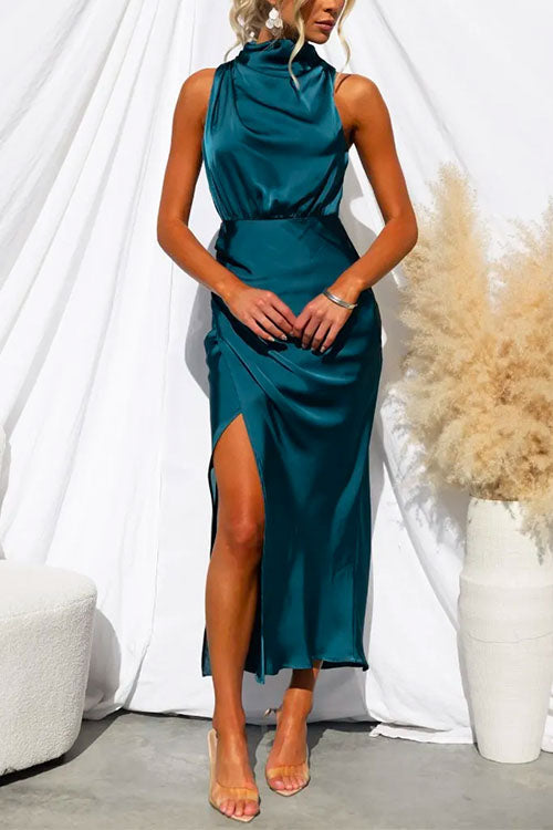 Variant image for Dam Midiklänning Turtleneck Satin med Slits-1