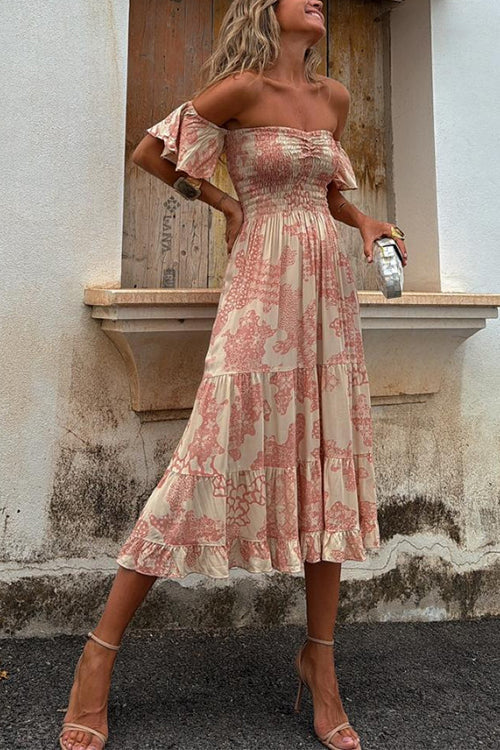 Variant image for Dam Klänning Off Axlar Rynkad Midi i Bomull och Polyester-1