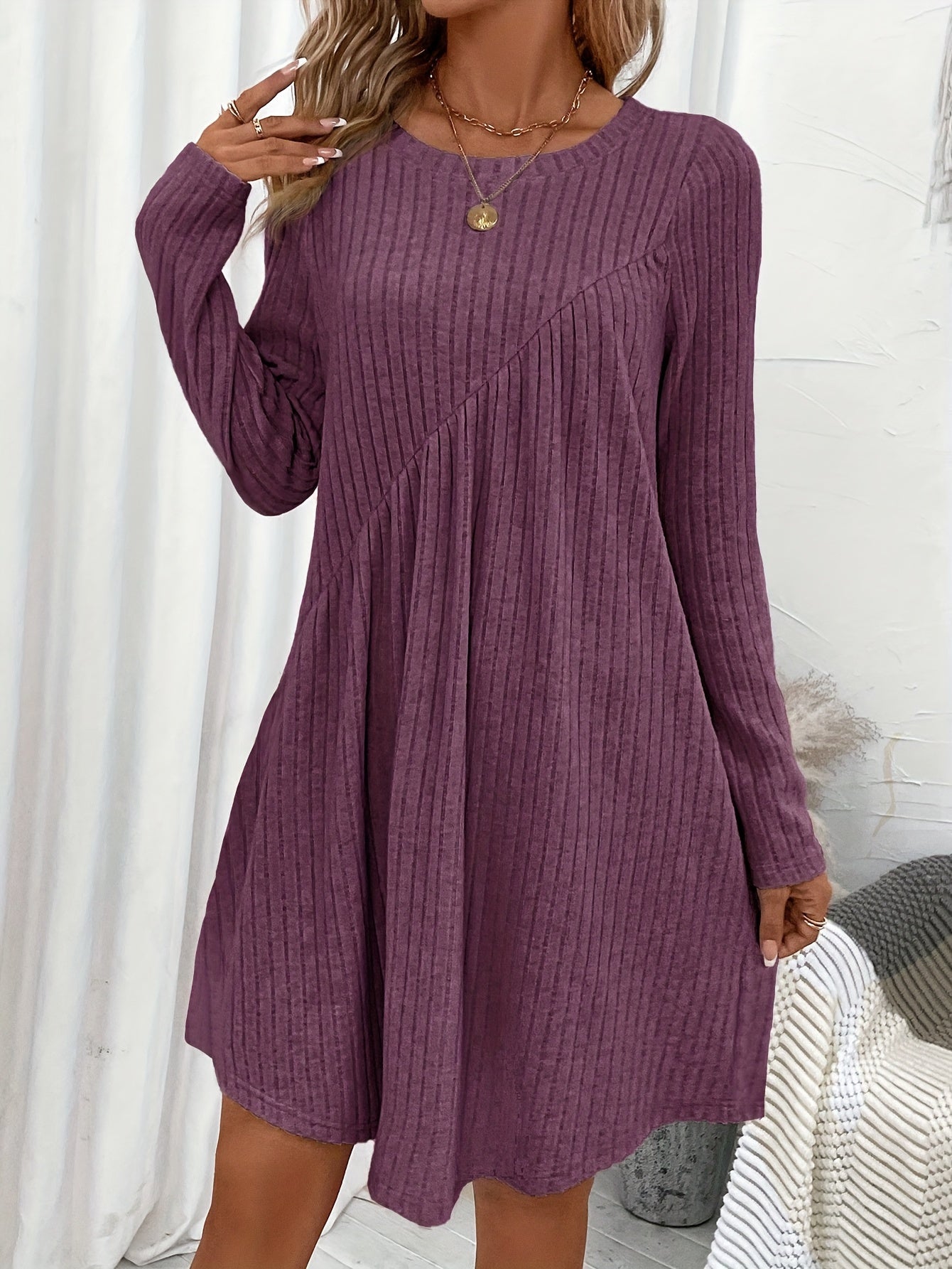 Dam Grundklänning Asymmetrisk Midja Ribbat Material 4