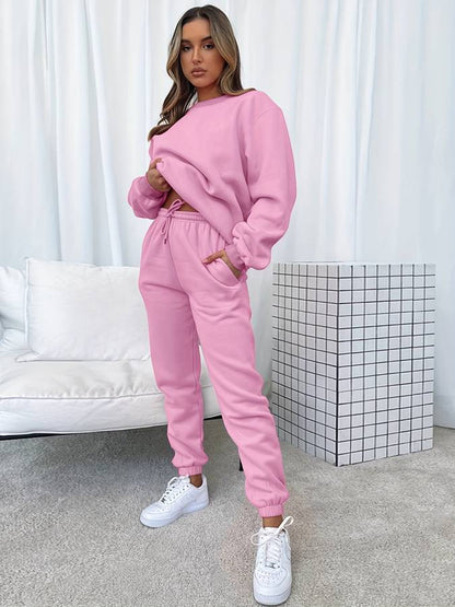 Tvådelat Jogging Set för Dam, Överdimensionerad Polyester, Långärmad Tröja och Medelhöga Byxor 5