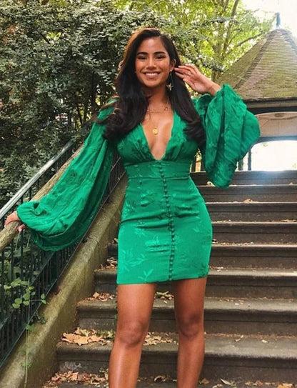 Kvinnors Miniklänning med Ballongärmar i Strukturerat Material-5