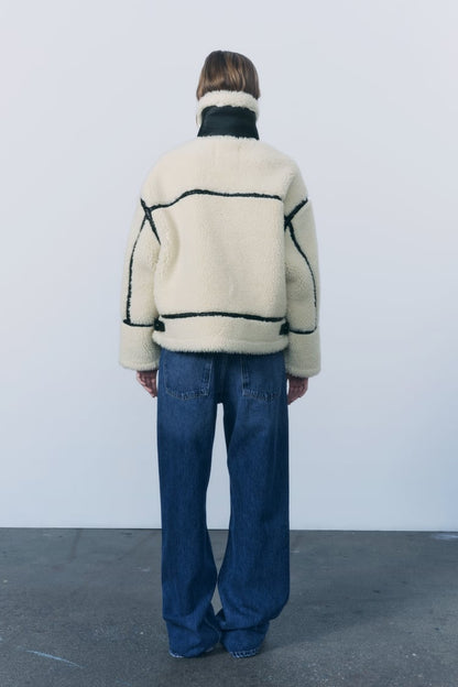 Dam Teddyjacka Lång Mysig Lammull för Vinter-2