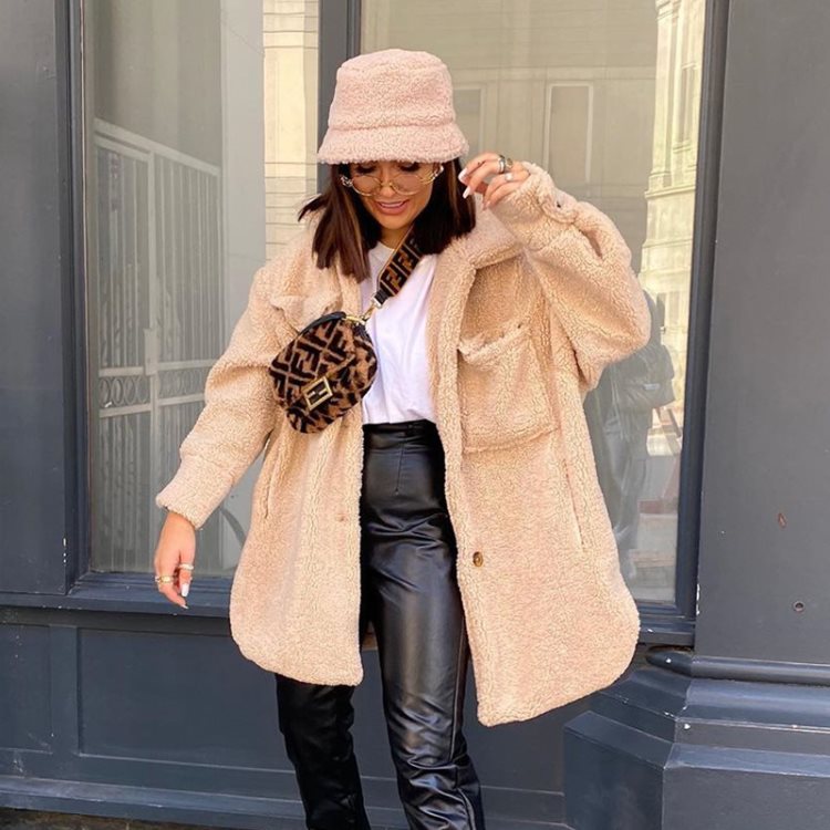 Damer Överdimensionerad Nallejacka Mjuk Fleece-3