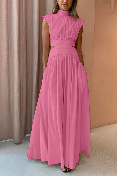 Maxi Klänning Dam Mockneck Klippt Ut Midjan Bomull Polyester-4