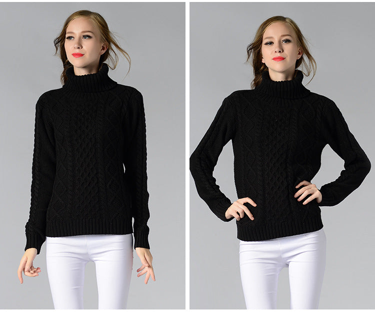 Kvinnors Turtleneck Tröja Kabelstickad Akryl-6