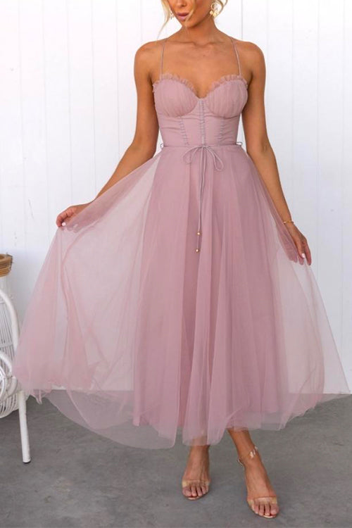 Lång Klänning Dam Mesh Swing med Bakre Knytning-2