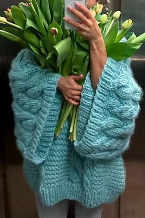 Variant image for Stickad Dam Tröja Oversized Rundad Halsringning Kabelstickad Bomull Polyester-7