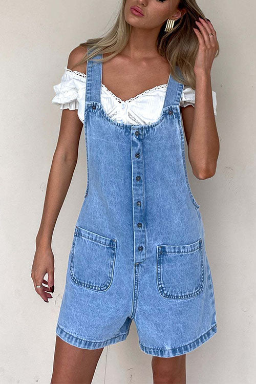 Dams Denim Romper Med Knappstängning Och Fickor Bomull Polyester-2