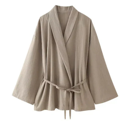 Dam Kimono Set med Avslappnad Passform och Breda Ärmar – Lätt Material, Hög Midja Byxor 8
