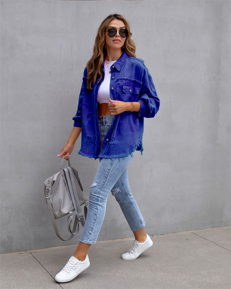 Dam Jeansjacka Knappstängning Tidlös Design Denim 2