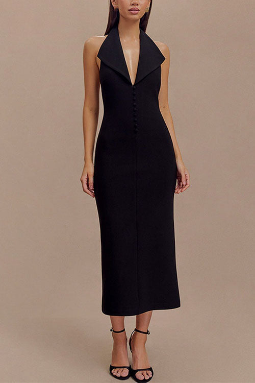 Variant image for Kvinnors Midi Klänning V-ringning Knappdetaljer Bomull Polyester-7